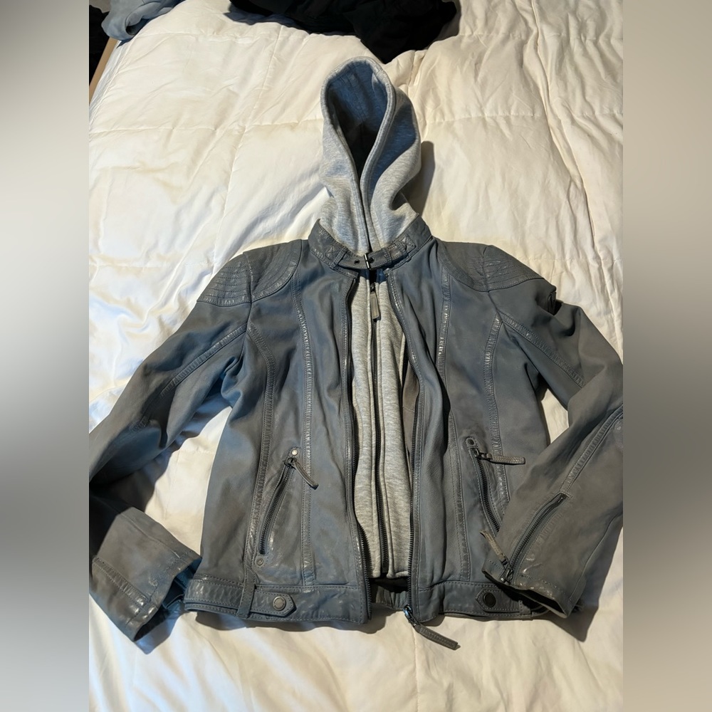Mauritius Moto Leather Coat with Zip in Hood